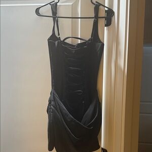 Babyboo Elegant Black Mini Dress with Lace-Up Detail